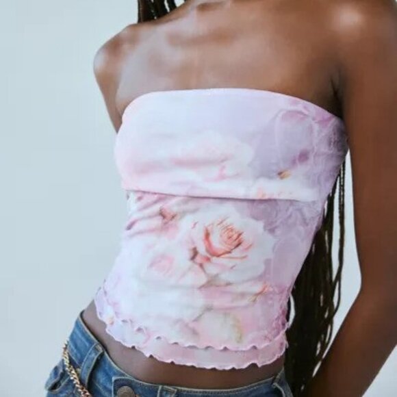 Silence + Noise Kori Printed Mesh Cropped Tube Top - Picture 1 of 3